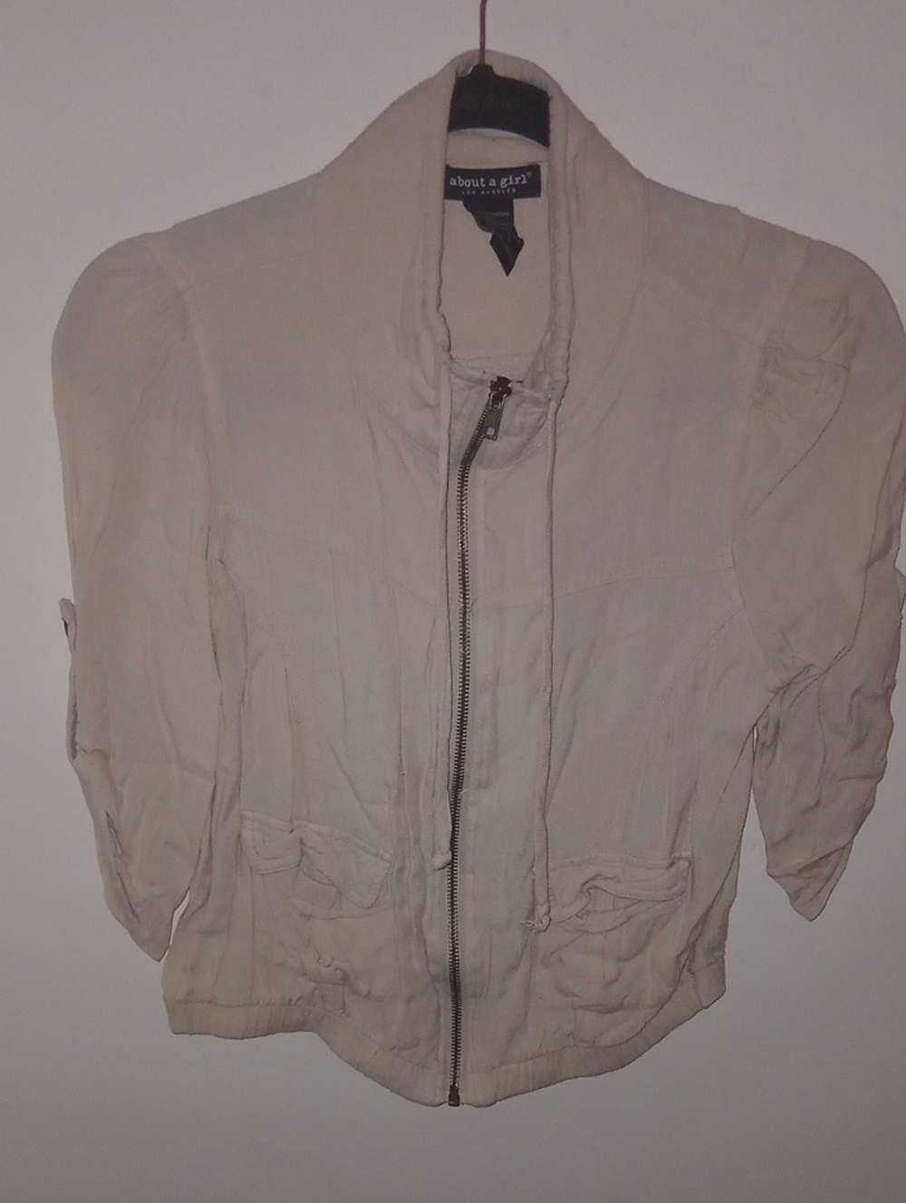 About A Girl Cream Zip-Front Bomber Jacket